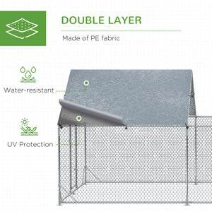 Metal chicken coop with waterproof and anti-UV cover