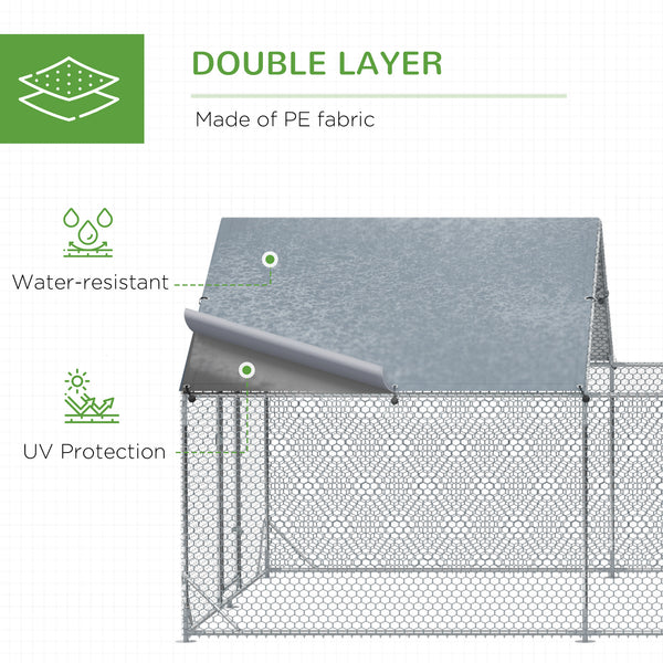Metal chicken coop with waterproof and anti-UV cover