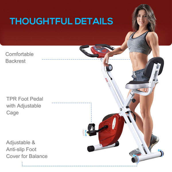 Folding exercise bike with 8 magnetic resistance levels, red