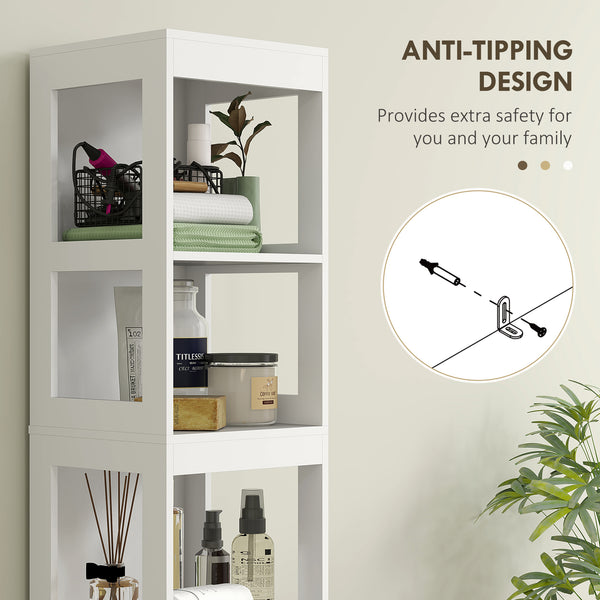 Narrow bathroom storage cabinet, white