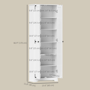 Country Style Tall Storage Cabinet with 2 Doors and Adjustable Shelves, Distressed White