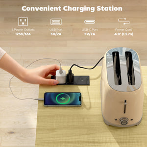 7-Gallon Tilt-Out Trash Cabinet with Charging Station, 2 Drawers, 4 Door Shelves, Black