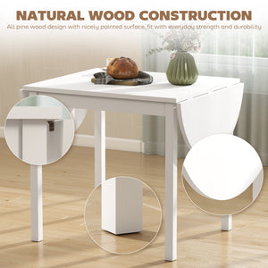 Solid wood drop-leaf kitchen table for small spaces, white