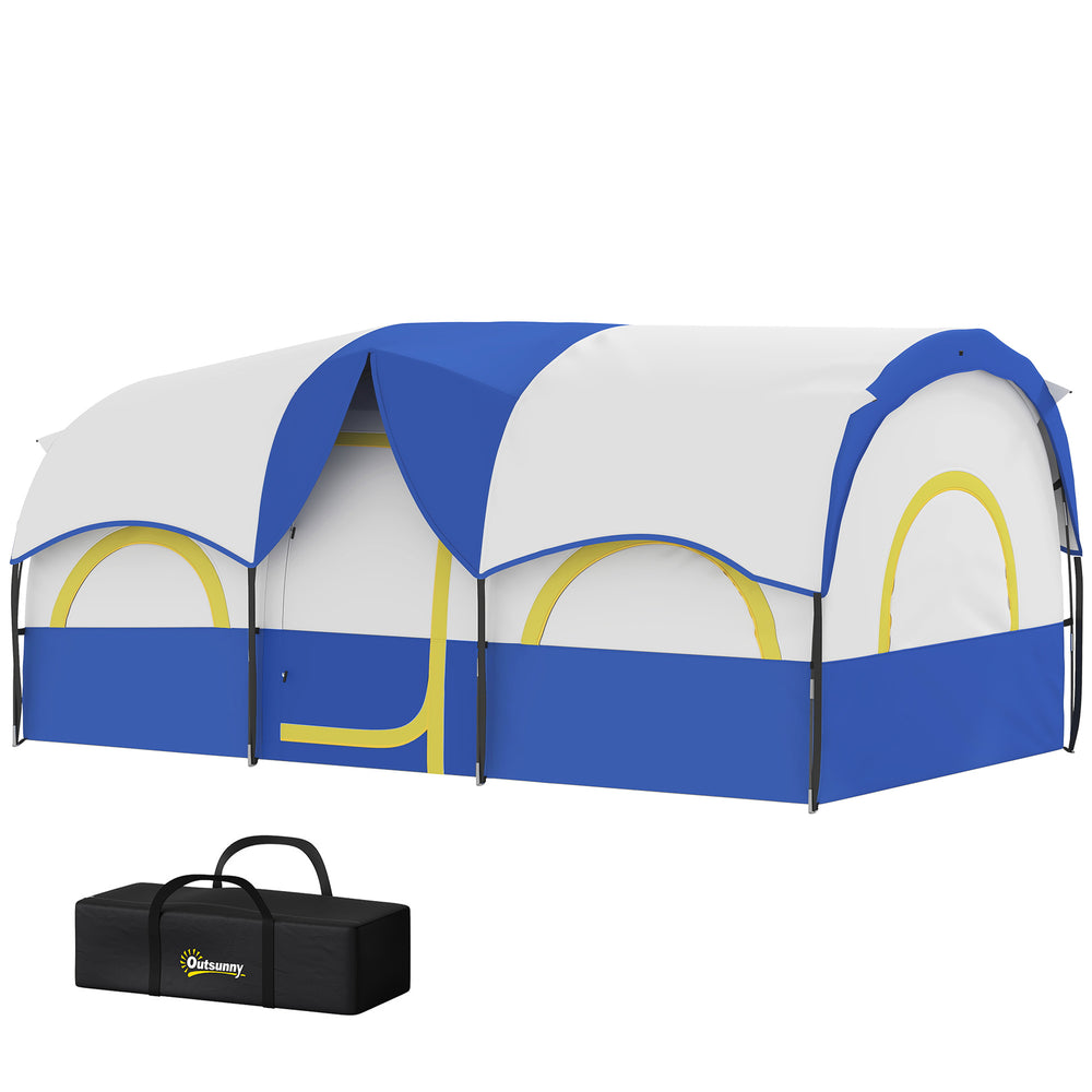 4-6 Person Camping Tent, 3 Room Cabin, 3000mm Waterproof &amp; UPF 30+, with Built-in Groundsheet &amp; Carry Bag, Blue