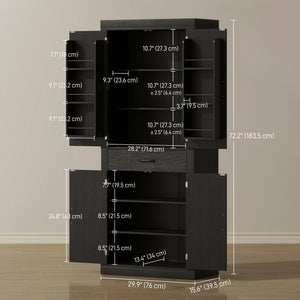 Country Style Storage Cabinet with 4 Barn Doors, Black