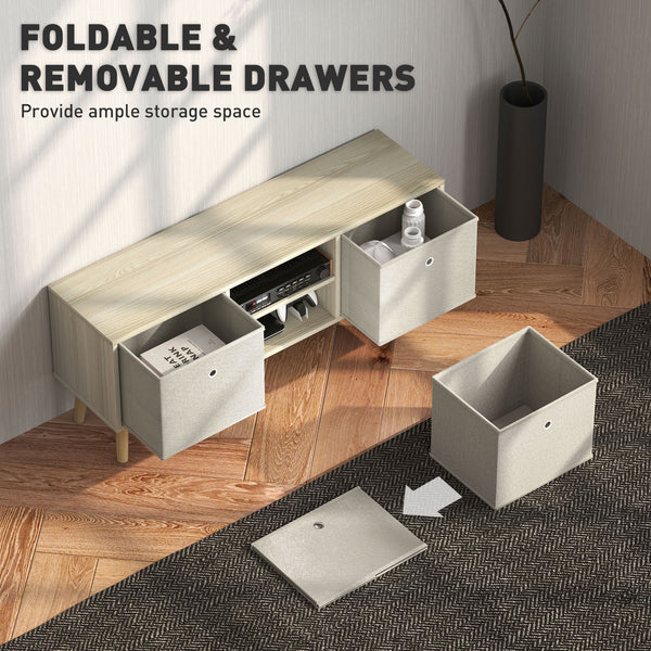 Modern TV cabinet with drawers and folding shelves, natural color