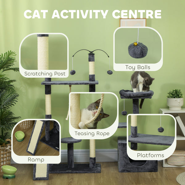 53-inch Cat Tree with Scratching Posts, Condo, Beds, Platforms and Play Balls, Dark Gray