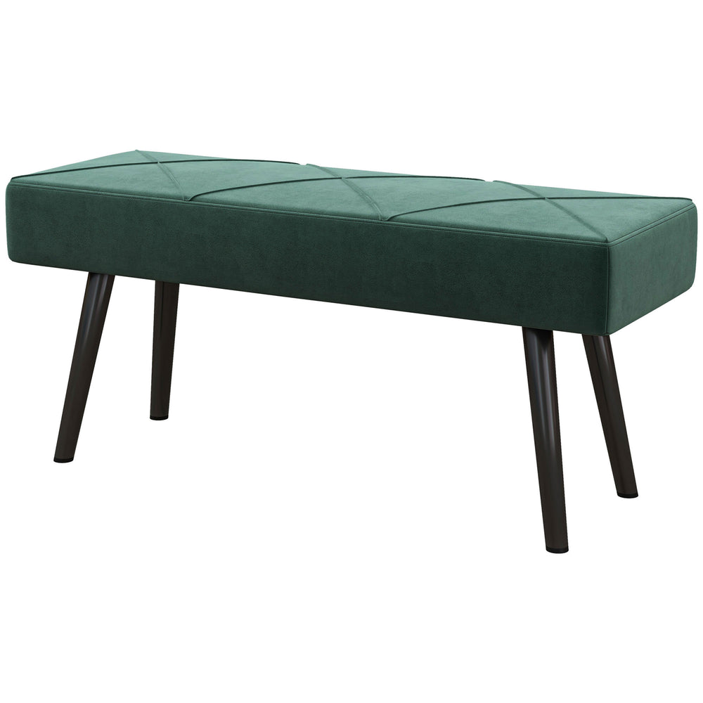 Modern Upholstered Bedroom Bench with Steel Legs, Green