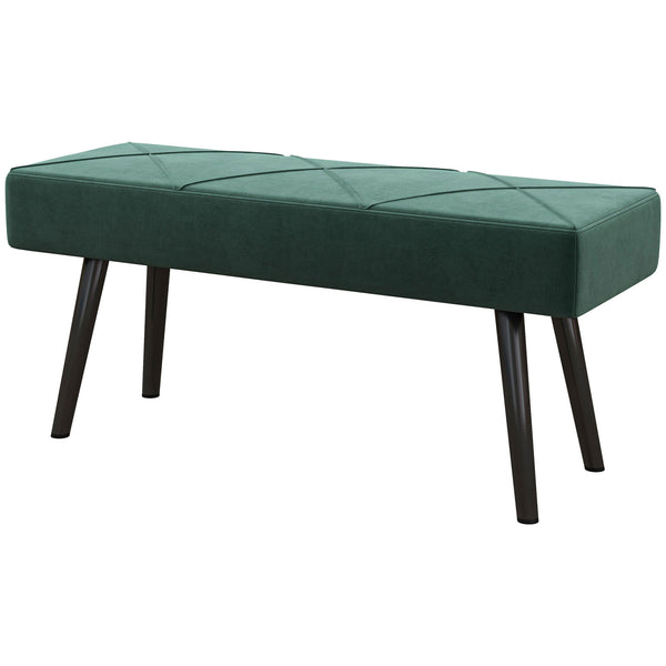 Modern Upholstered Bedroom Bench with Steel Legs, Green