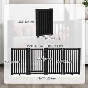 Freestanding 4-Panel Black Wooden Pet Gate
