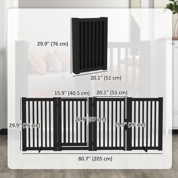 Freestanding 4-Panel Black Wooden Pet Gate