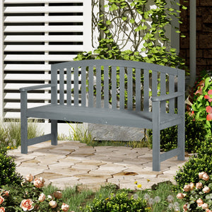 Outdoor Bench with Slats, Backrest and Armrests, for Garden, Park, Backyard, Gray