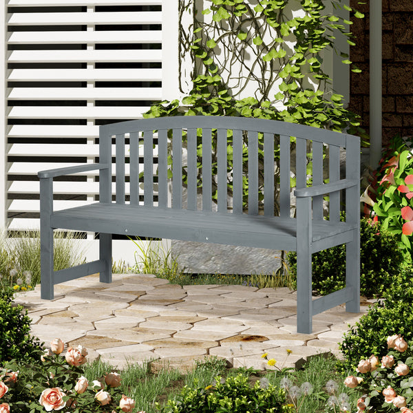 Outdoor Bench with Slats, Backrest and Armrests, for Garden, Park, Backyard, Gray