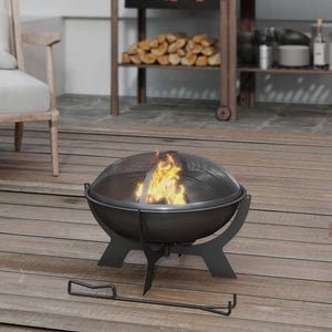 Outdoor Wood Burning Fire Pit with Poker, Portable Bonfire Pit, Black