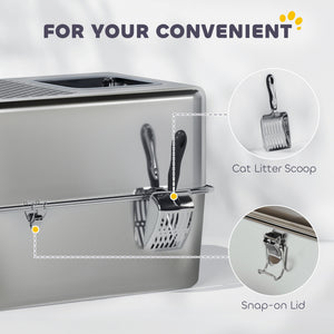 XL stainless steel litter box with perforated lid and scoop