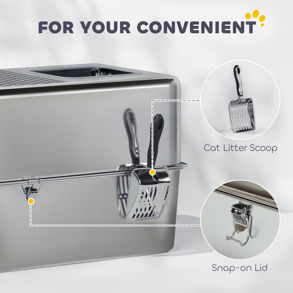 XL stainless steel litter box with perforated lid and scoop