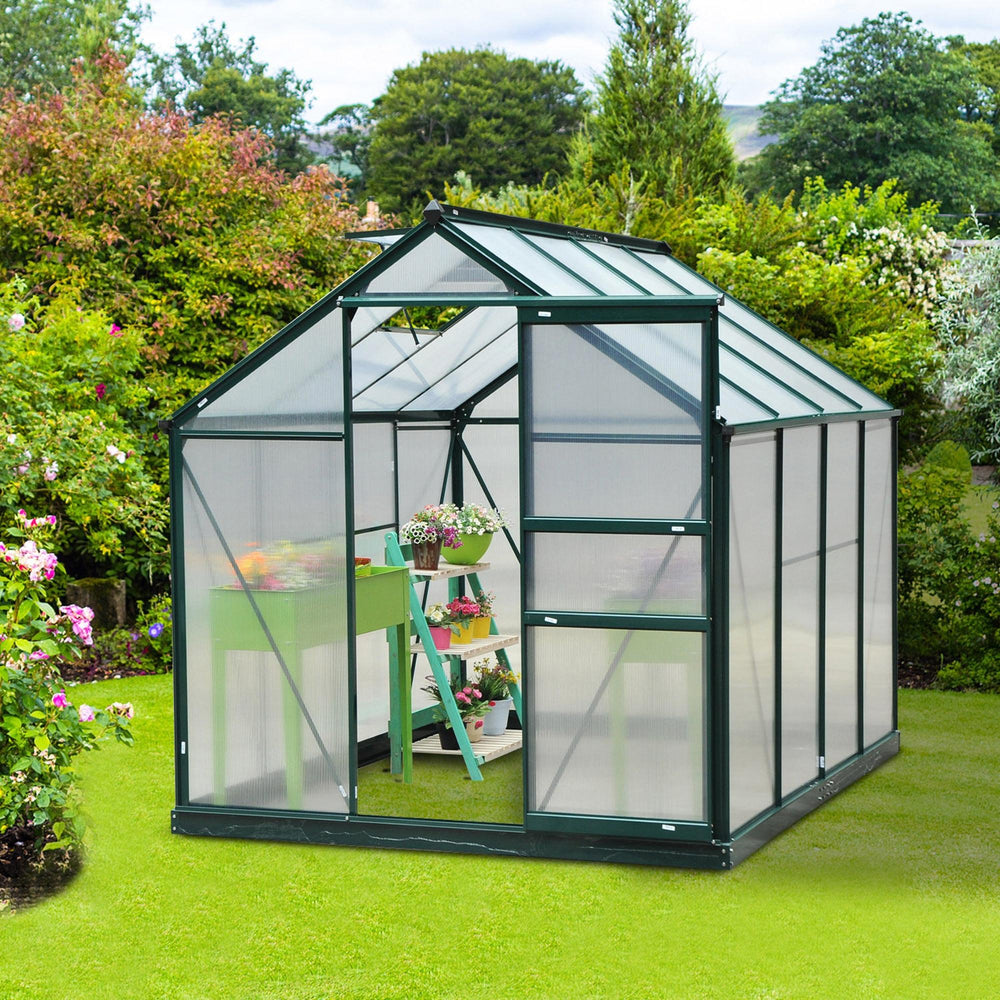 Transparent polycarbonate greenhouse with sliding door