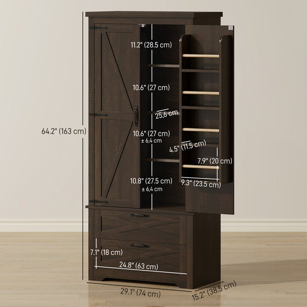 Country style pantry with drawers, distressed dark brown