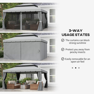 13' x 10' Patio Gazebo Canopy with 2-Tier Polyester Roof, Vented Mesh Sidewall & Strong Aluminum Frame, Light Grey