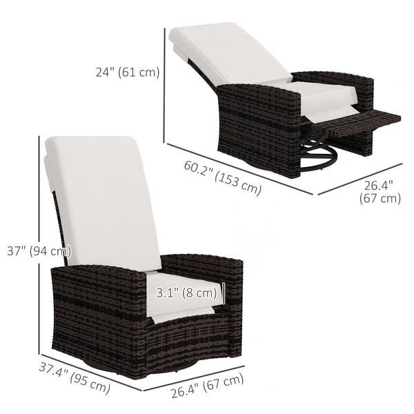 Woven rattan garden armchair with footrest and soft cushion