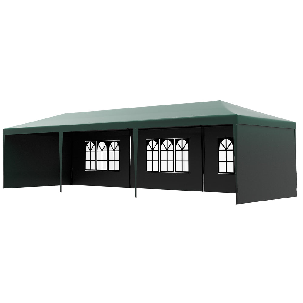 10' x 29' Canopy Tent, Party Tent with Sidewalls and Large Transparent Windows for Garden, Backyard, Outdoor, Green