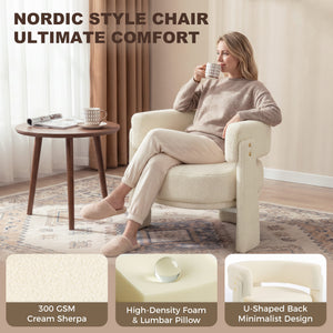 Sherpa armchair with lumbar cushion, cream white