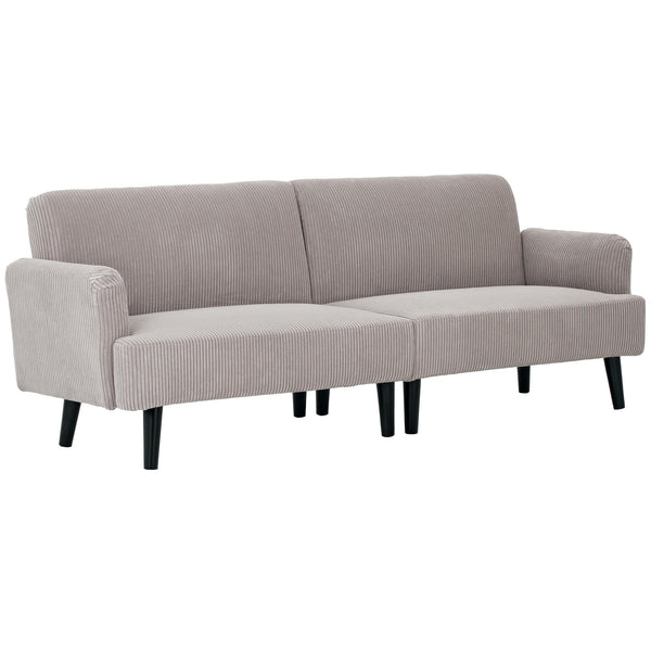 3-seater corduroy sofa with rubberwood legs and extra-wide seat, light grey