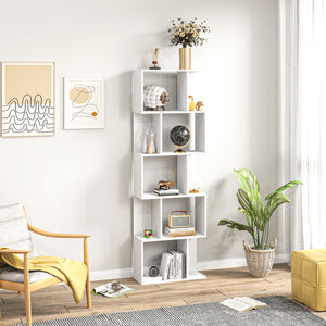 5-Tier S-Shaped Geometric Bookcase, White