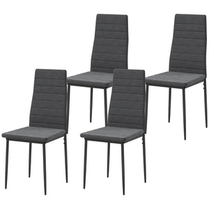 Set of 4 high-back padded chairs with metal legs, grey