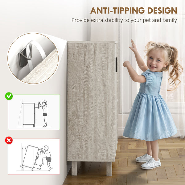 Shoe storage unit with double doors and open shelves, 17 pairs, light grey