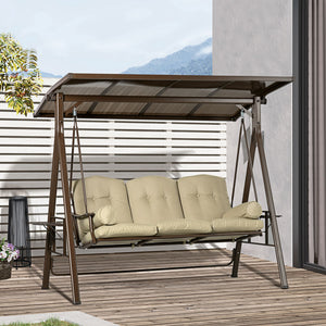 3-seater swing with cushions, pillows and adjustable polycarbonate canopy