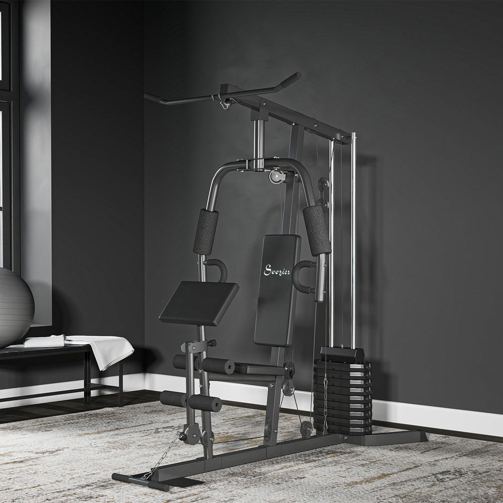 Multifunction weight training station with 45 kg weight stack, for a full body workout