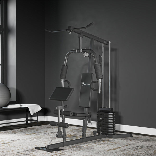 Multifunction weight training station with 45 kg weight stack, for a full body workout