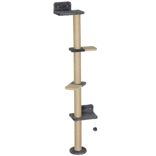 Cat tree with 4 platforms and scratching post, dark grey