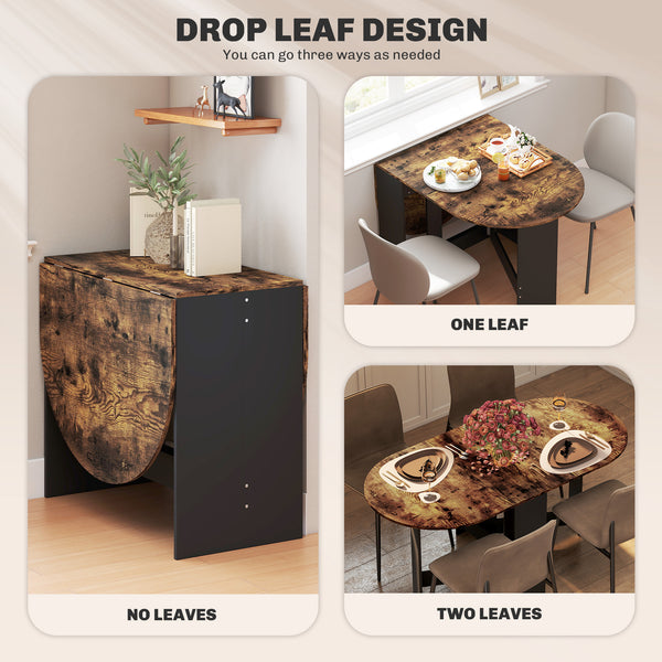 Space-saving drop-leaf kitchen table for dining and living room, rustic brown