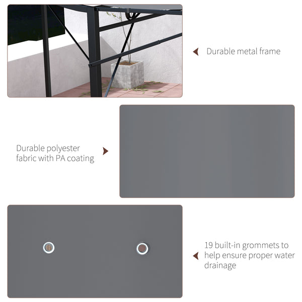 8 x 10 metal pergola with extendable side awning, dark grey
