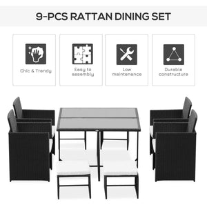 9-piece outdoor dining set in woven resin, white