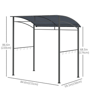 7' x 5' BBQ Grill Gazebo Tent, Garden Grill Canopy with Steel Frame and Hooks, Outdoor Sun Shade, Grey