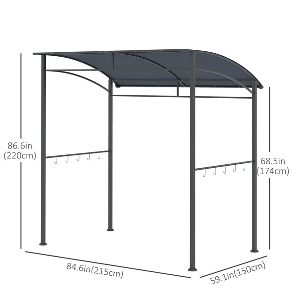 7' x 5' BBQ Grill Gazebo Tent, Garden Grill Canopy with Steel Frame and Hooks, Outdoor Sun Shade, Grey