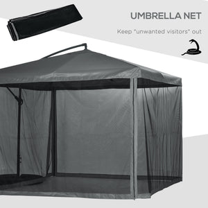Cantilever patio umbrella with mosquito net and base, dark gray