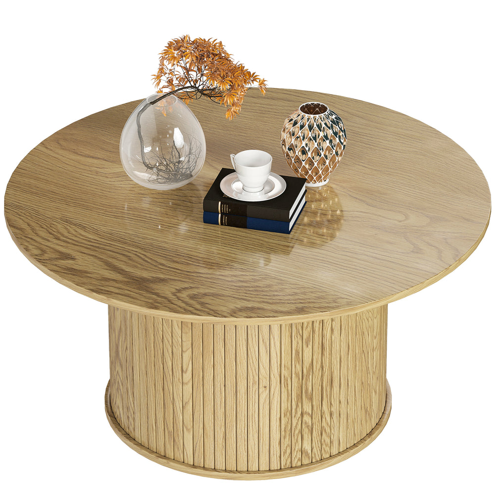 80cm round Nordic style coffee table with fluted cylindrical base