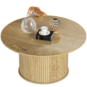 80cm round Nordic style coffee table with fluted cylindrical base