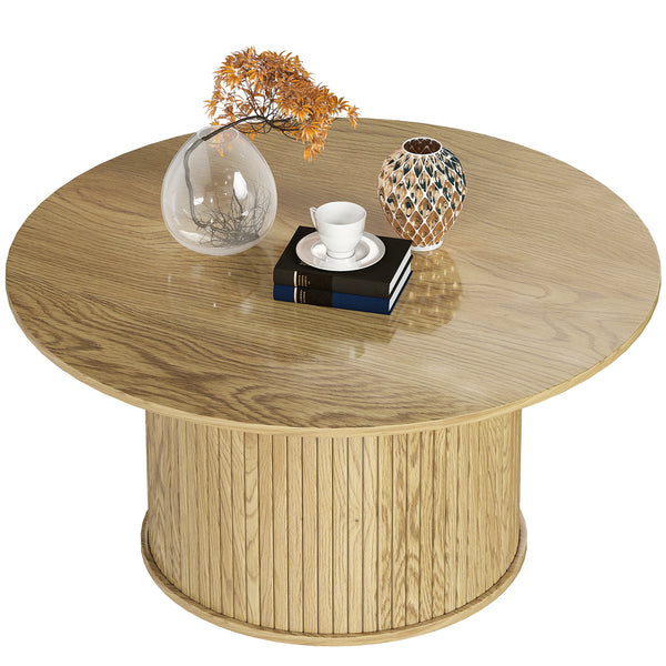 80cm round Nordic style coffee table with fluted cylindrical base