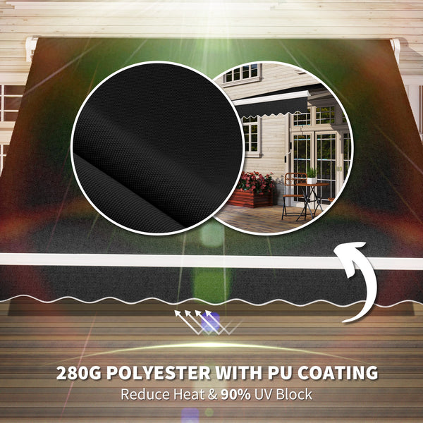 8'x7' Patio Awning Manual Retractable Sun Shade Outdoor Deck Canopy Shelter, Black