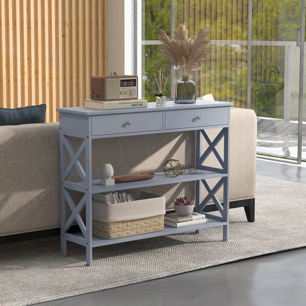 Modern entrance console with 2 drawers and 2 shelves, gray