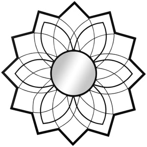 Modern flower wall mirror, black