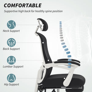 Ergonomic reclining mesh office chair with adjustable lumbar support and headrest, black