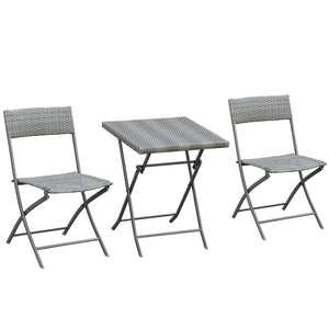 3-Piece Outdoor Rattan Folding Bistro Set, Grey