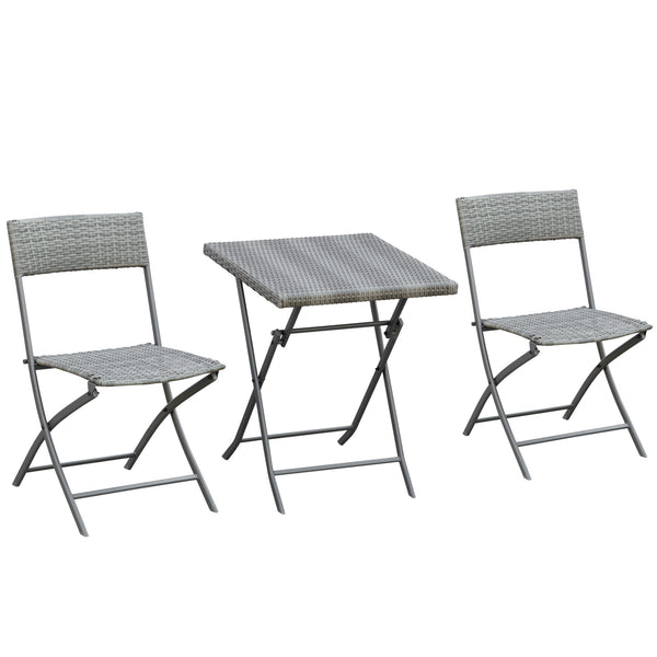 3-Piece Outdoor Rattan Folding Bistro Set, Grey