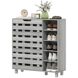 21 Pair Shoe Cabinet with 5 Tier Double Door Cabinet, Light Grey